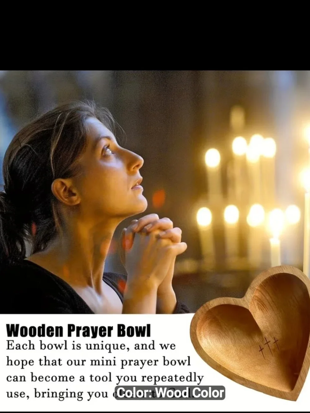 PRAYER BOWL Wooden Heart Shape Beautiful Detail Cards Brand New